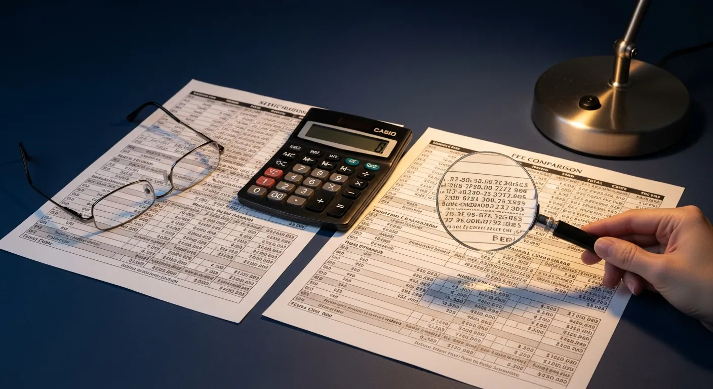 Fee comparison spreadsheets and calculator on a desk — 5-year Gold IRA cost analysis for 2026